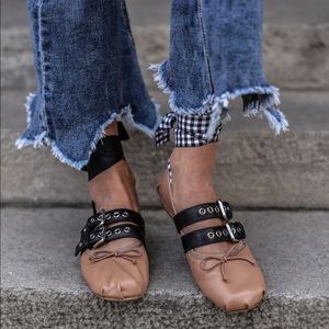 Miu Miu Buckle Ballet Flats Nude